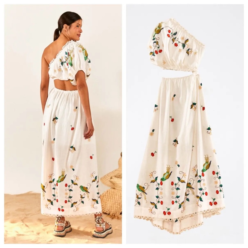 NWT Farm Rio Pitanga Embroidered One-Shoulder Maxi Dress